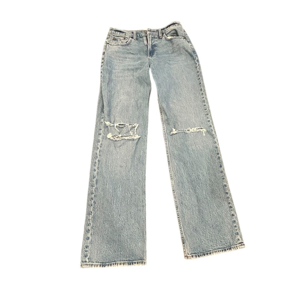 Abercrombie & Fitch The Baggy Low Rise Distressed Wide Leg Jeans Light Wash 25L
